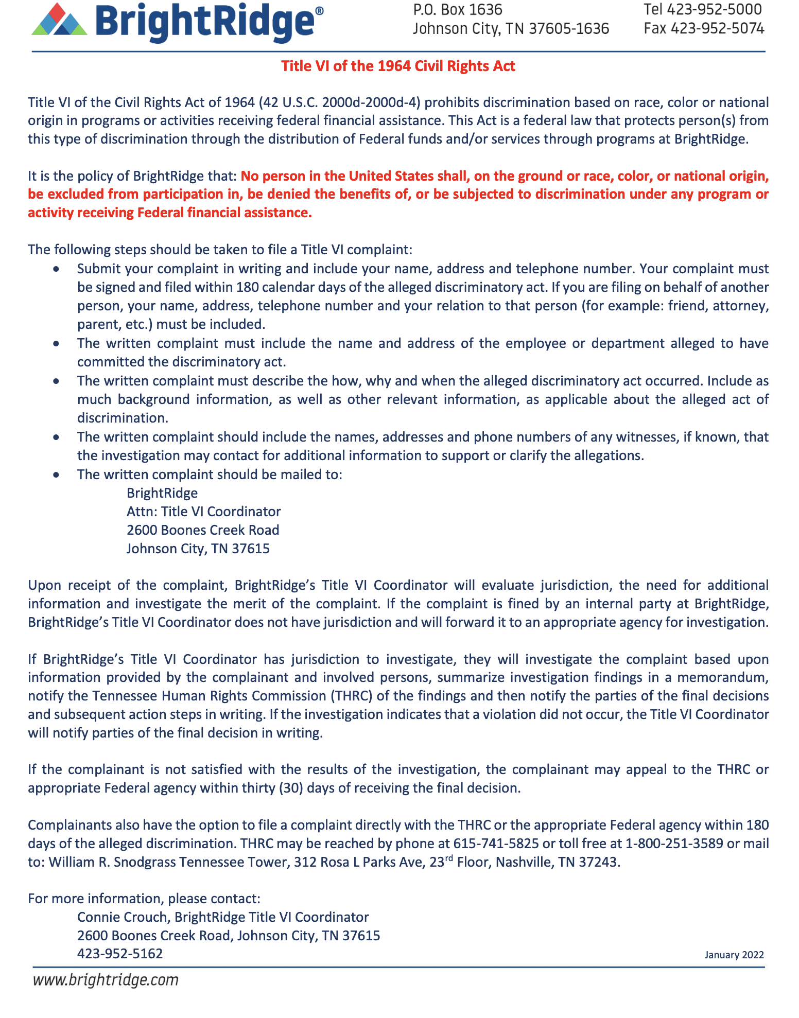 Title VI Public Notice BrightRidge Broadband